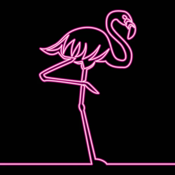 En linje ritning rosa Flamingo Neon Concept — Stock vektor