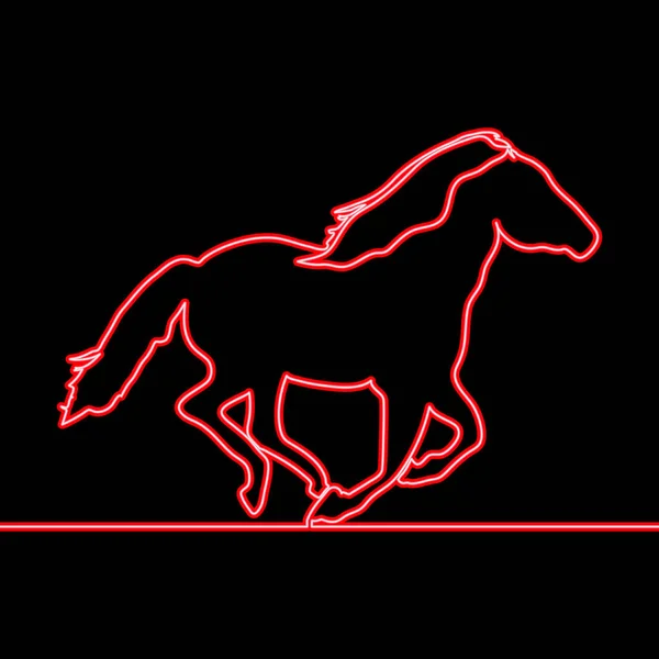 Dibujo de una línea corriendo Icono de caballo concepto de neón — Vector de stock