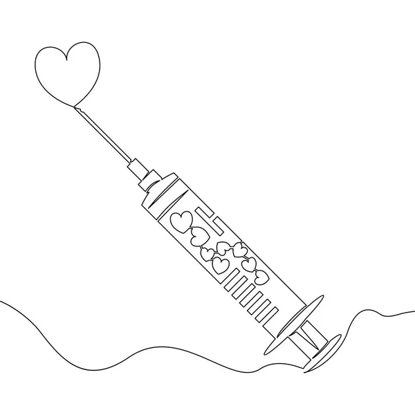 Uma linha desenho Syringe imunização conceito —  Vetores de Stock