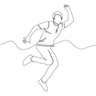 Bir çizgi çizim adam sevinmek kavramı atlama