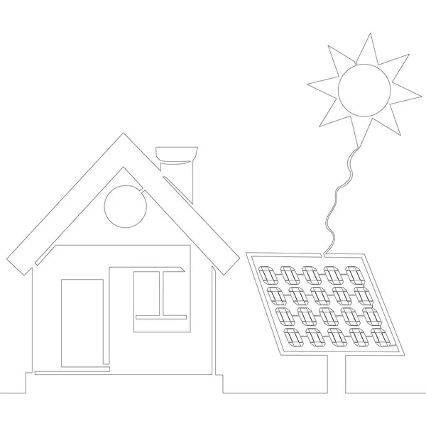 Uma linha de desenho conceito painel solar residencial —  Vetores de Stock