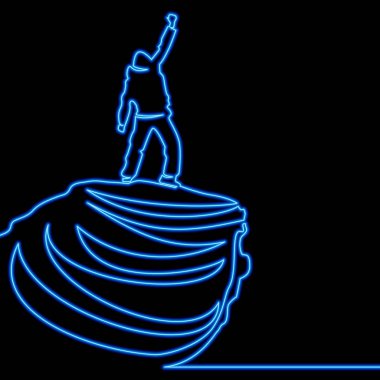 Continuous line drawing man on top neon concept vector