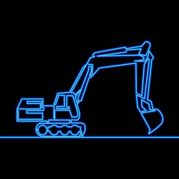 Continu une ligne dessin pelleteuse Excavatrice néon — Image vectorielle