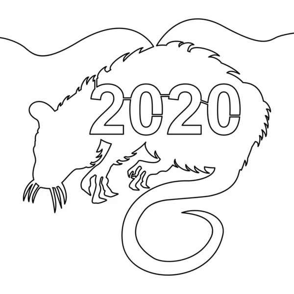 One line drawing Year of the Rat 2020 concept — Stock Vector