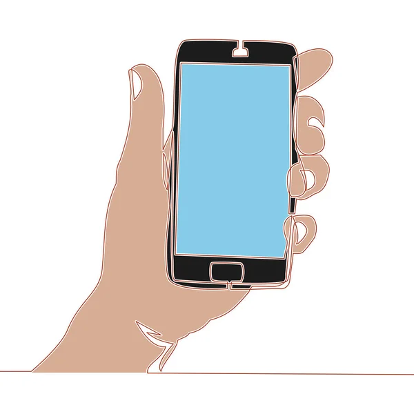 Arte plano de la mano celebración del concepto de teléfono móvil — Vector de stock