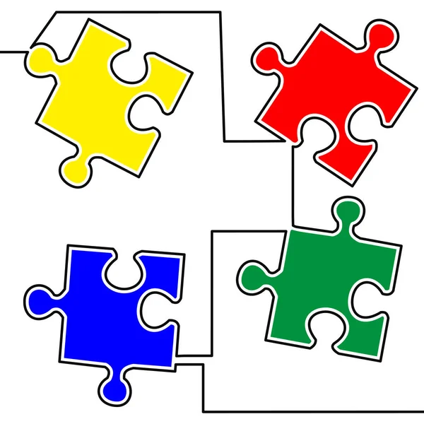 Flache kontinuierliche Linie Kunst Puzzle-Konzept — Stockvektor