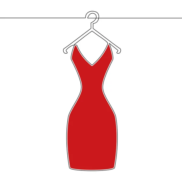 Flat continuous line art Red dress icon concept — Stock Vector