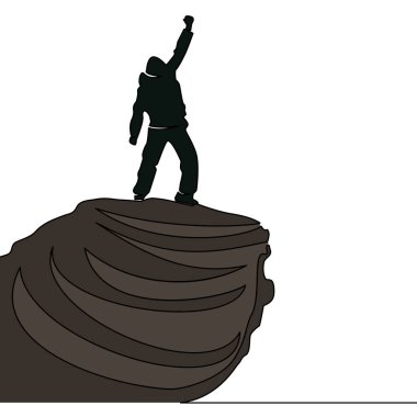 Flat continuous drawing line art Man standing on the top of mountain icon vector illustration concept vector