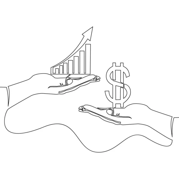 Continuous One Line Drawing Business Financial Deals Trade Graph Icon — Vetor de Stock