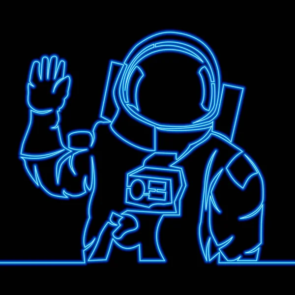 Continuous One Single Line Drawing Astronaut Spaceman Icon Neon Glow — Stock Vector