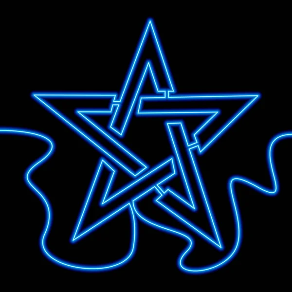 Continu Een Enkele Lijn Tekening Star Blauw Pictogram Neon Gloed — Stockvector