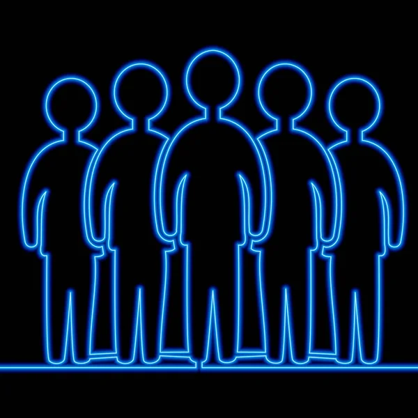Ciągłe Jeden Rysunek Linii Członkowie Zespołu Ikona Neon Świecące Wektor — Wektor stockowy
