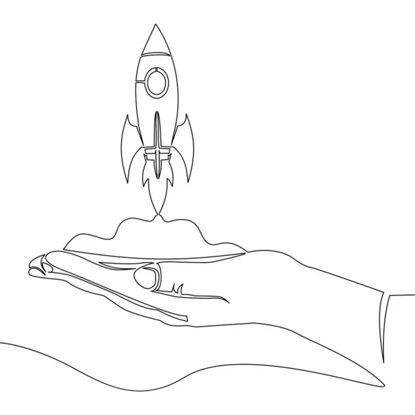 Continu Een Enkele Lijn Tekening Opstarten Project Raket Symbool Pictogram — Stockvector