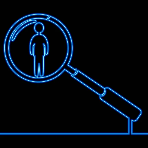 Continuous One Single Line Drawing Recherche Personnes Icône Bleue Néon — Image vectorielle