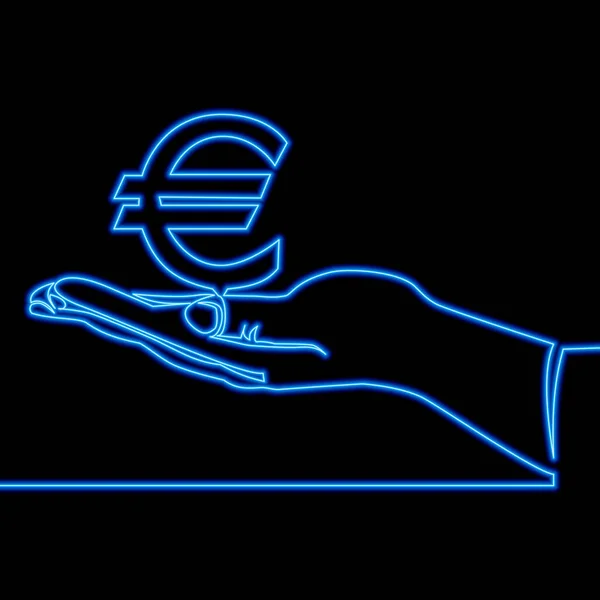 Folyamatos Egysoros Rajz Kéz Euro Ikon Neon Világítás Vektor Illusztráció — Stock Vector