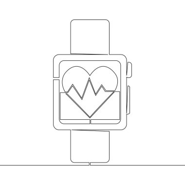 Sürekli tek bir çizgi çizer Fitness Akıllı saat vektör illüstrasyon kavramı