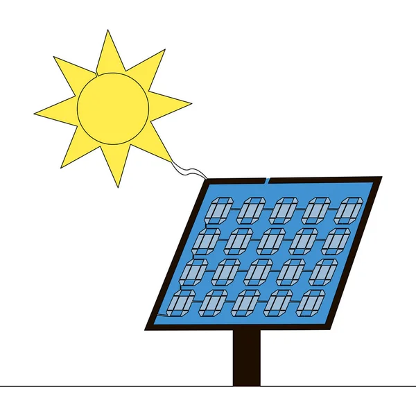 Плоский Красочный Непрерывный Рисунок Линии Искусства Солнечная Энергия Панели Иконка — стоковый вектор