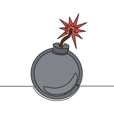 Yanan fitil ikon vektör illüstrasyon kavramlı düz renkli ve sürekli çizim çizim çizimi bombası