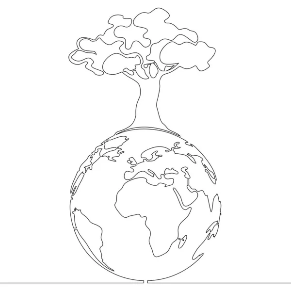 Continuous One Line Drawing Planet Earth Tree Sustainable Development Goals —  Vetores de Stock