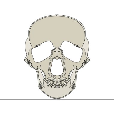 Düz renkli sürekli çizim çizimi insan kafatası ikonu vektör illüstrasyon kavramı