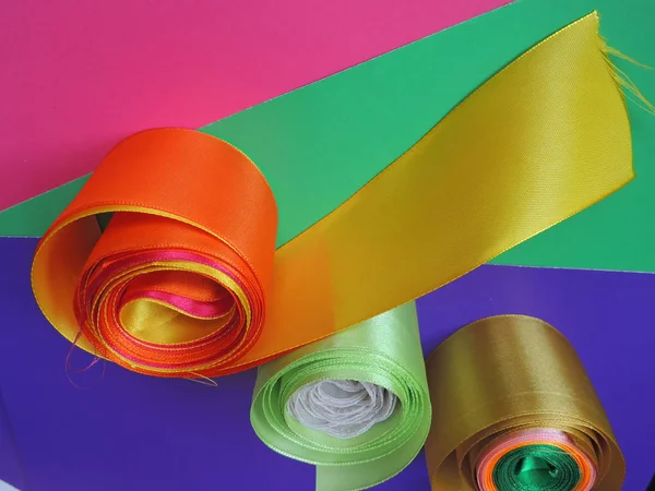 satin ribbon of different colors and shapes.colorful ribbon.