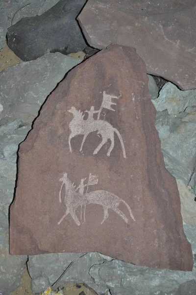Ryssland Kemerovo 2016 Rock Målningar Petroglyphs Upptäcktes Nära Lena Floden — Stockfoto