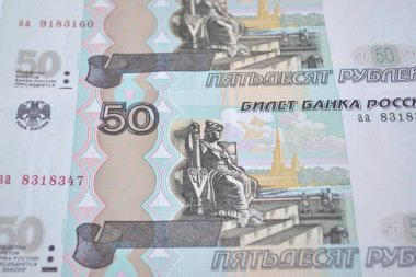 Banknotlar Rusya 50 roubles closeup, arka plan