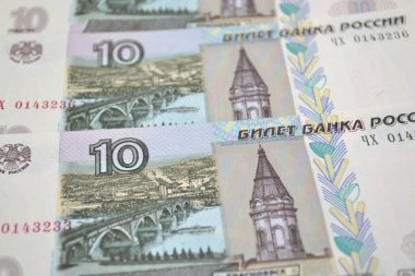 Banknotlar Rusya 10 roubles closeup, arka plan