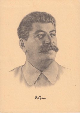 Portre Joseph Stalin - Rus devrimci, Sovyet siyasi, devlet, askeri ve parti lideri. Eski kartpostal Ussr, yaklaşık 1939