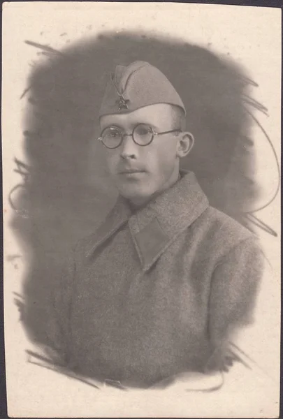 Portrait Soldat Ordinaire Armée Rouge Vieille Photo Seconde Guerre Mondiale — Photo