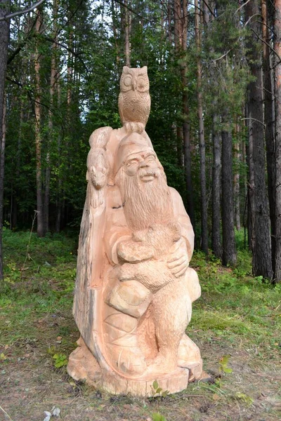 Russia Topki September 2019 Houten Park Sculptuur Goede Grootvader Forester — Stockfoto