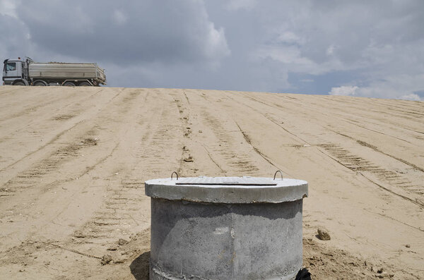 Pollution concept. Reclamation of trash dump or landfill