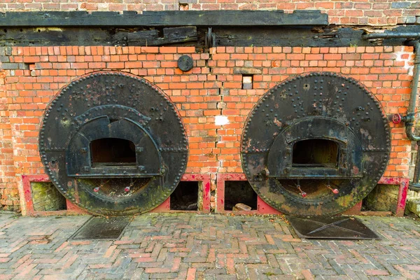 Two vintage boilers from Steam Engine House. Middleton Top, Cromford, Derbyshire, England, UK.