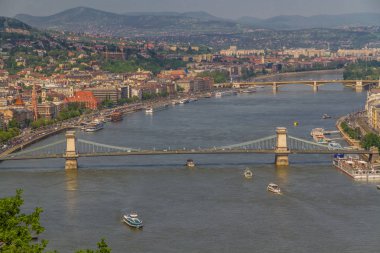 Elizabeth Köprüsü, asma köprü, Budapeşte, Macaristan, Avrupa. Cityscape ile.