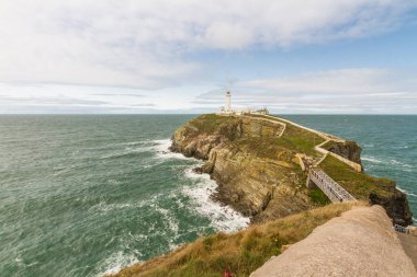 Beyaz deniz feneri Güney yığını, kutsal ada, Anglesey, Galler, Birleşik Krallık
