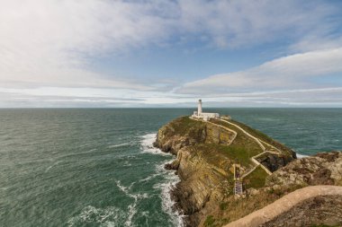 Beyaz deniz feneri Güney yığını, kutsal ada, Anglesey, Galler, Birleşik Krallık