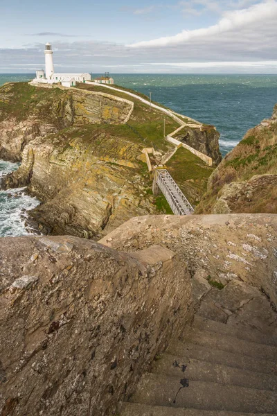 White Lighthouse South Stack Holy Island Anglesey Wales United Kingdom — Stock Photo, Image