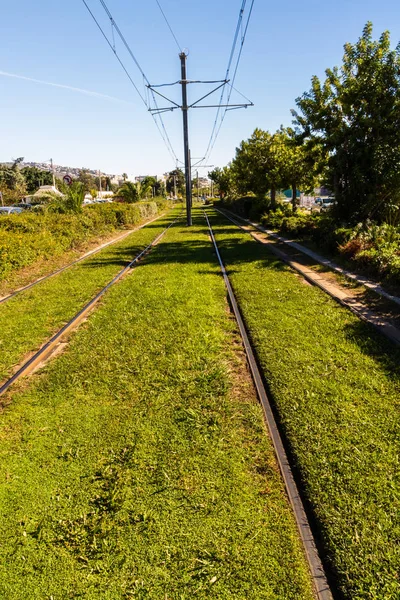 Tram track grassed over in Greece — Stock Photo, Image