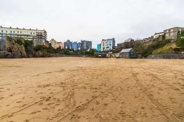 Tenby em Gales, a partir de Castle Beach, paisagem, ângulo largo — Fotografia de Stock