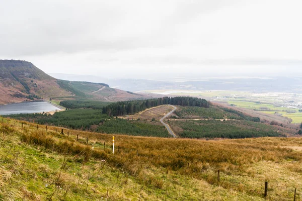 View over Welsh countryside, the Vale of Neath with reservoir or — Stock Photo, Image