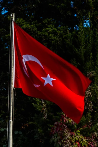 Bandeira Turca Vermelha Com Estrela Crescente Retrato — Fotografia de Stock