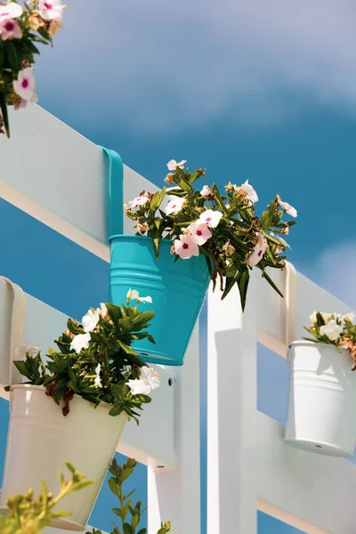 Renkli çiçekler ve vazo dekorasyonu