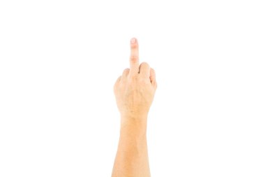 Asyalı Erkek el gösteren orta parmak kırpma yolu ile beyaz arka plan üzerinde.