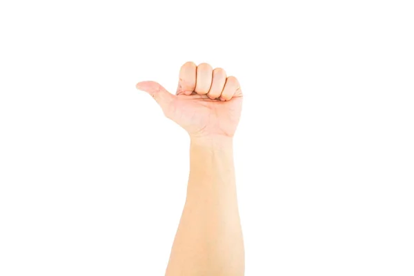 Ásia Masculino Mão Dando Polegar Até Branco Fundo Com Clipping — Fotografia de Stock