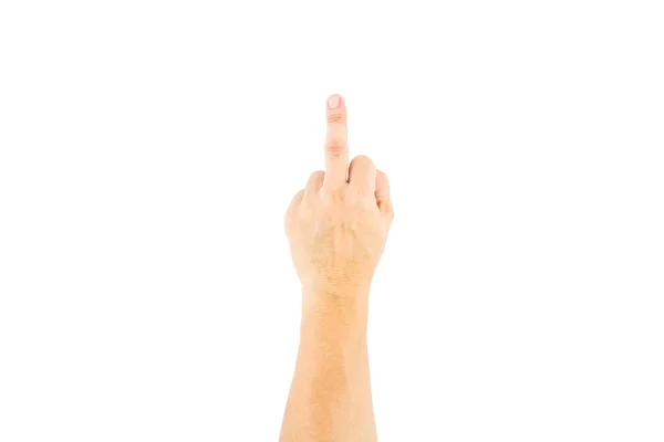 Asiática Mano Masculina Mostrando Dedo Medio Sobre Fondo Blanco Con — Foto de Stock