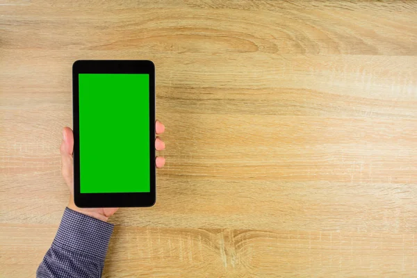 Empresario Sosteniendo Tableta Digital Con Pantalla Verde — Foto de Stock