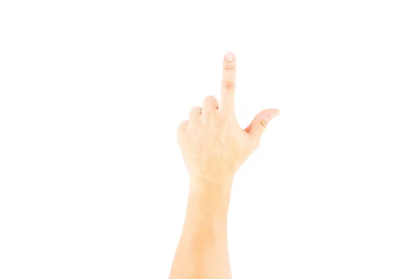 Asiática mano masculina mostrando dedos como pistola de tiro sobre fondo blanco . — Foto de Stock