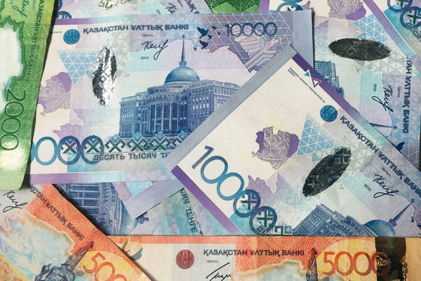 Фоновые Изображения Банкнот 2000 5000 000 Казахстанских Тенге — стоковое фото