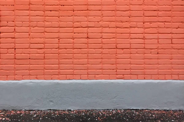 Alte Ziegelwand Orangefarbener Farbe Gestrichen Unten Ist Eine Basis Aus — Stockfoto