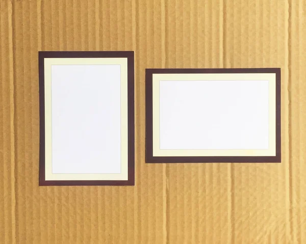 Two Frames Photo Text Brown Cardboard Background — Stock Photo, Image